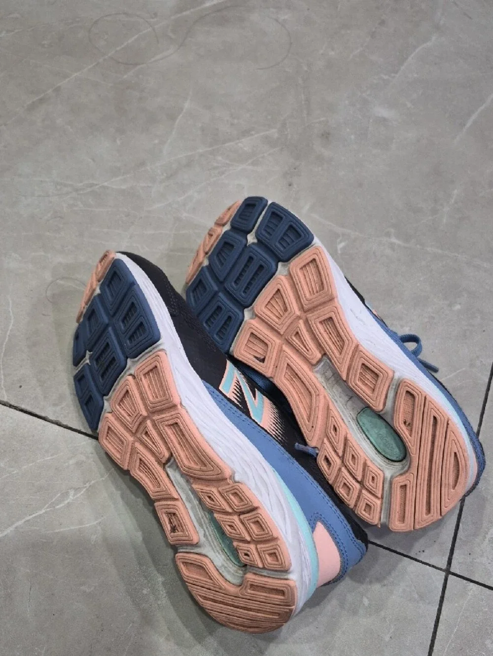New Balance Women's Black Athletic Sneakers with Blue Laces and Peach Accents